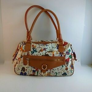 Dandier Hobo Magic Circus Cream Multicolor Handbag 9"H × 14"W Gold Plated Accent